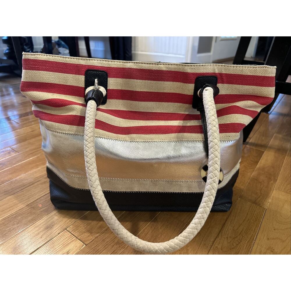 Nine West Paige Large Tote - Stripes and Nautical Theme w/Rope Handles